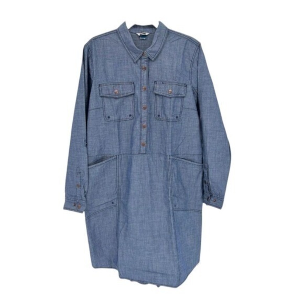 Duluth‎ Trading Rootstock Chambray Shirt Dress Pockets Utility Organic Cotton L